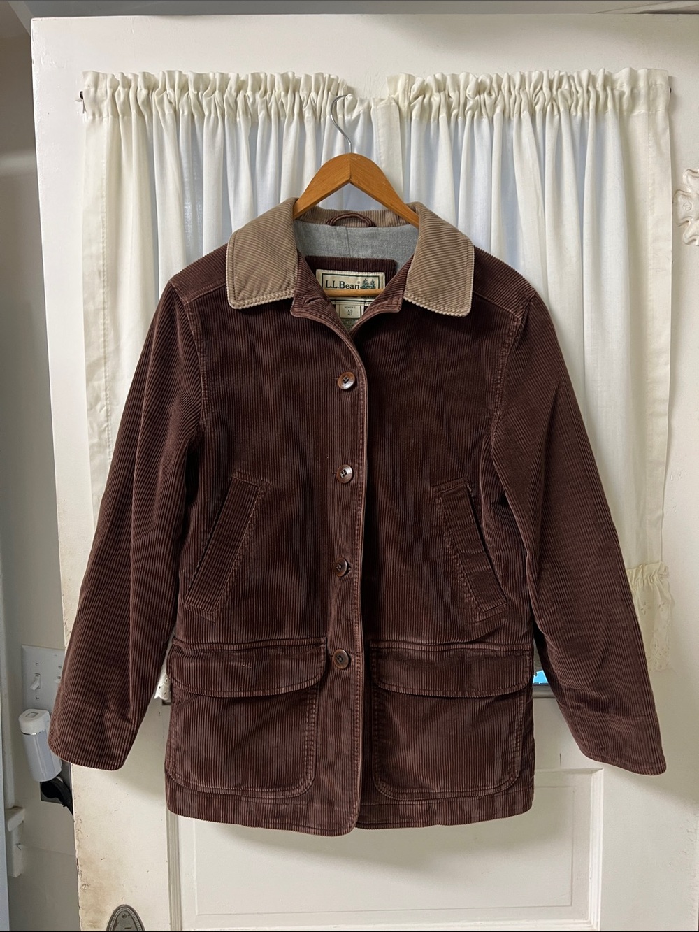 Vintage L.L. Bean Brown Corduroy Utility Jacket with Cream Collar